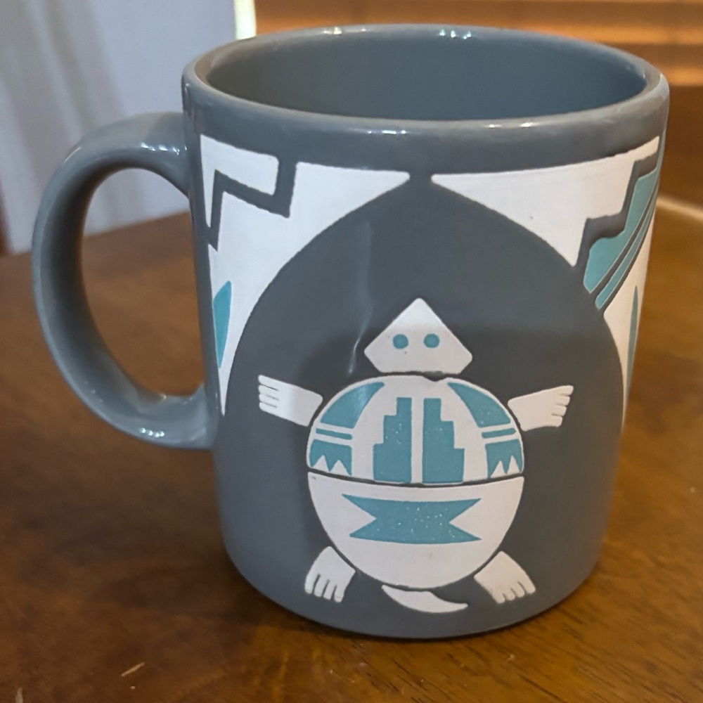 Vintage Waechtersbach Gray Blue Turtle Mug Tribal Southwestern Gray Coffee Cup